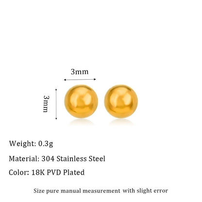 Stainless steel ball stud earrings with round geometric design in gold or silver finish