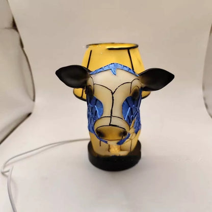Vintage cow table lamp with USB power for cozy bedroom lighting