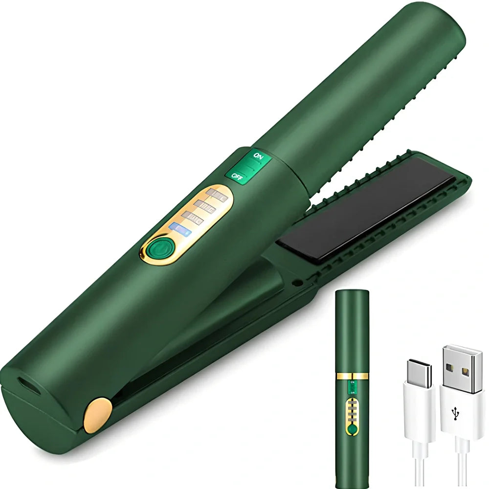 USB charge mini wireless travel hair straightener with ceramic plates in green, grey, or pink colours