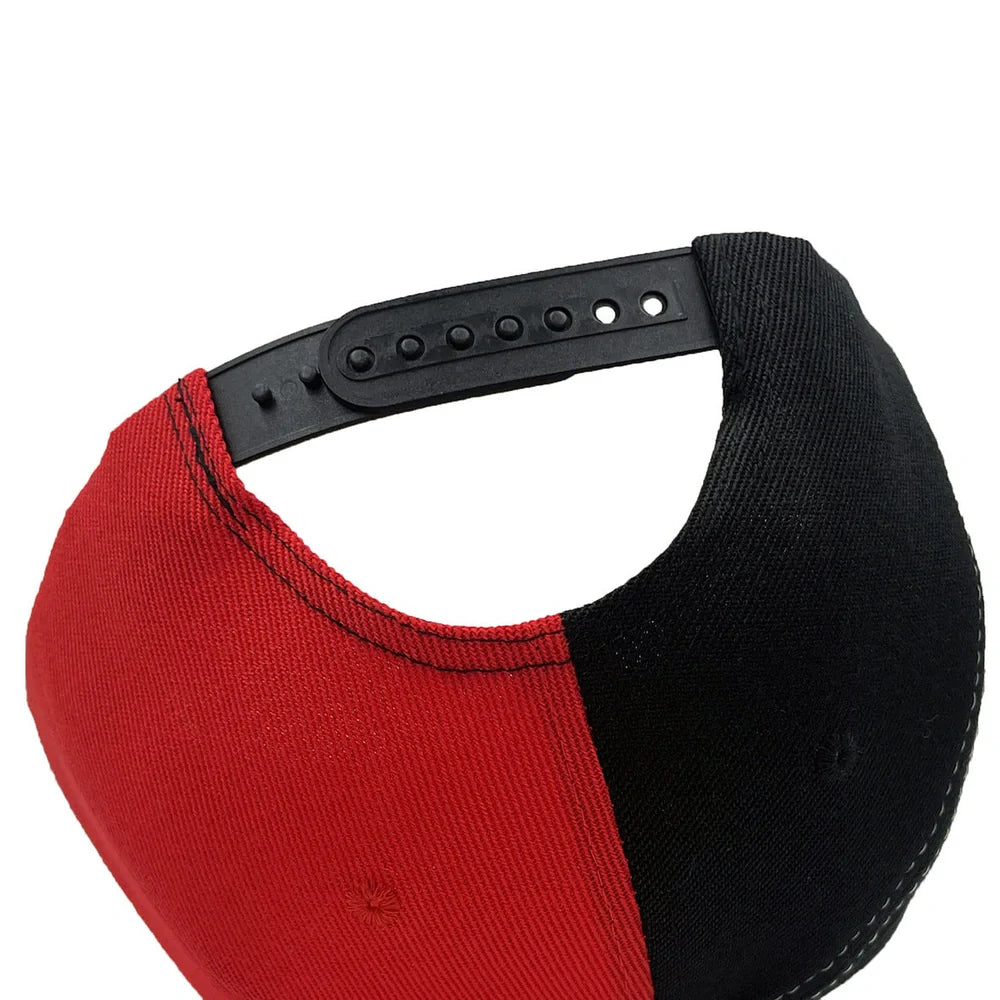 Street hip hop hat with embroidered letters in two colours on dome crown, adult sizing 56-60cm