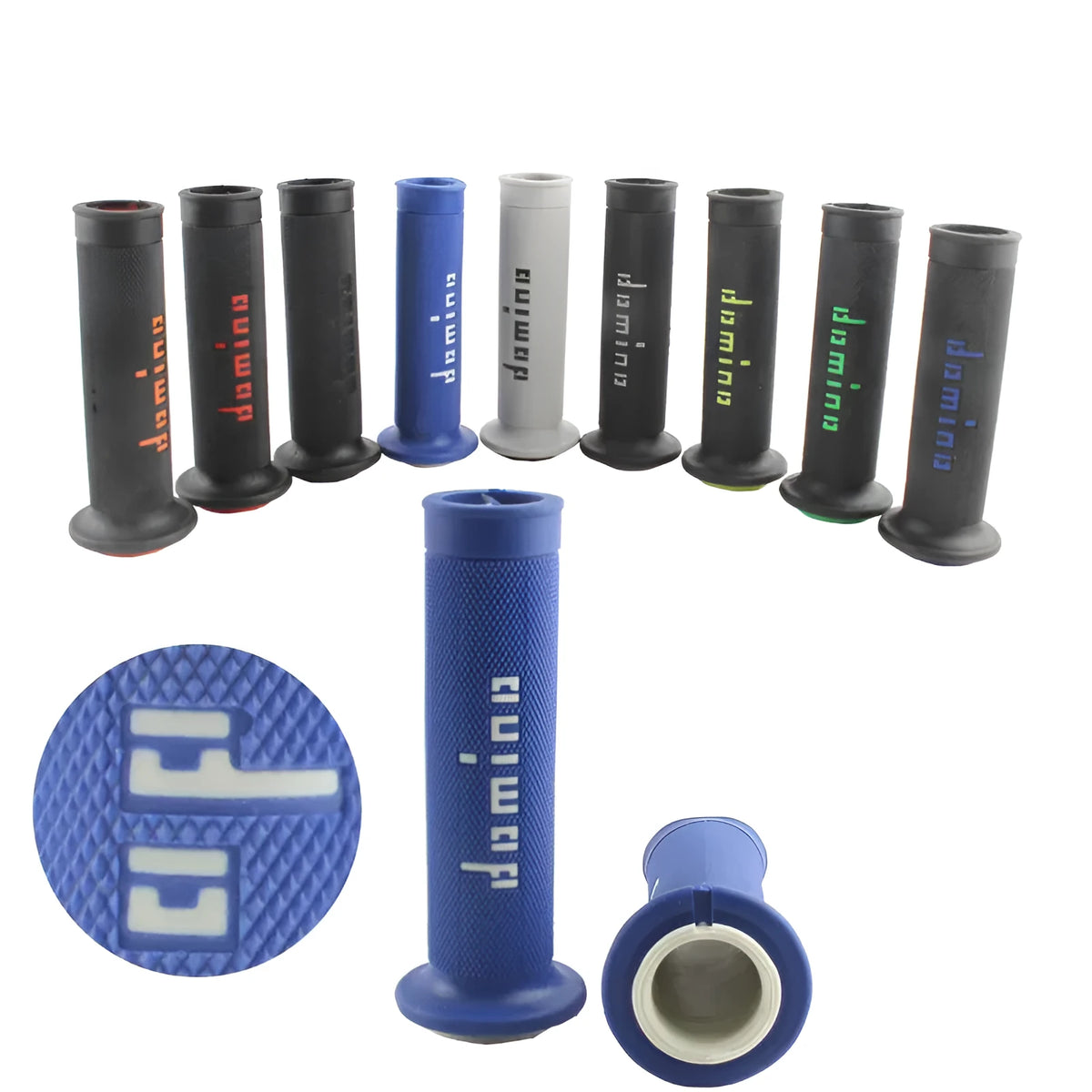 Motorcycle handle gel grips in various colours showing 22mm and 24mm inner diameter options