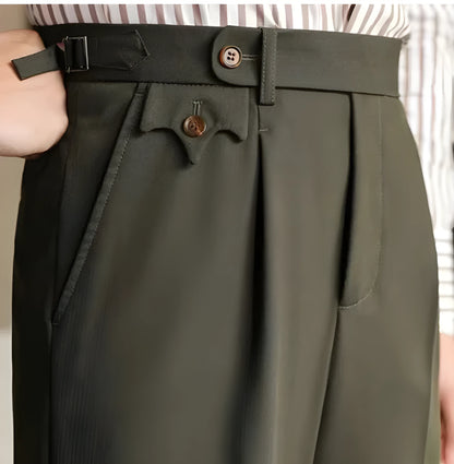 Women's tailored trousers in black, grey, and green, sizes XS to 3XL, full-length formal style