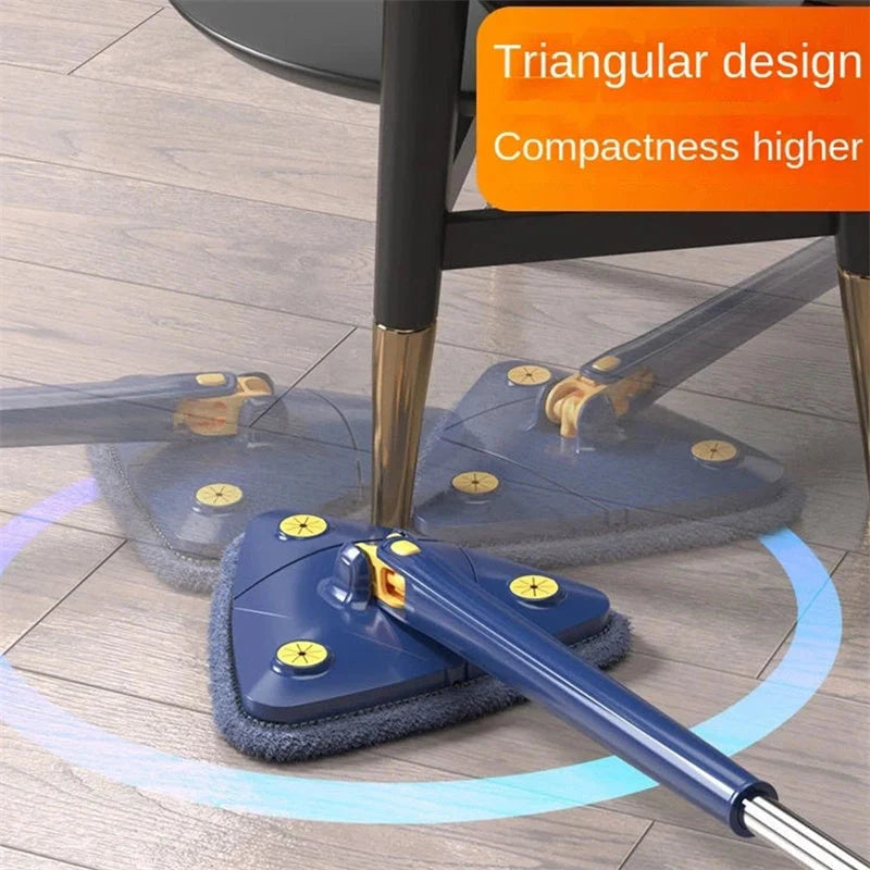 Extendable Triangle Mop with 360° rotatable head for deep cleaning in blue and white