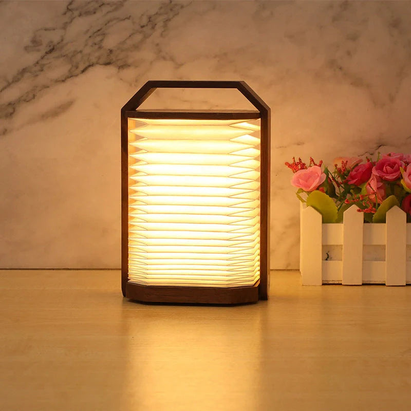 Nordic style wooden hand lamp with USB rechargeable feature