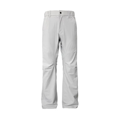 Straight leg casual trousers with elastic waistband in chemical fibre blend fabric