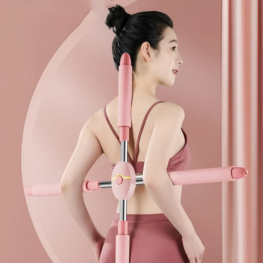 Blue and pink children's adjustable open back stretching stick for fitness and yoga.