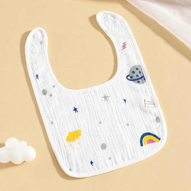 Pure cotton six-layer gauze baby U-shaped bib measuring 23×33cm with animal pattern design