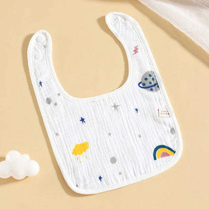 Pure cotton six-layer gauze baby U-shaped bib measuring 23×33cm with animal pattern design