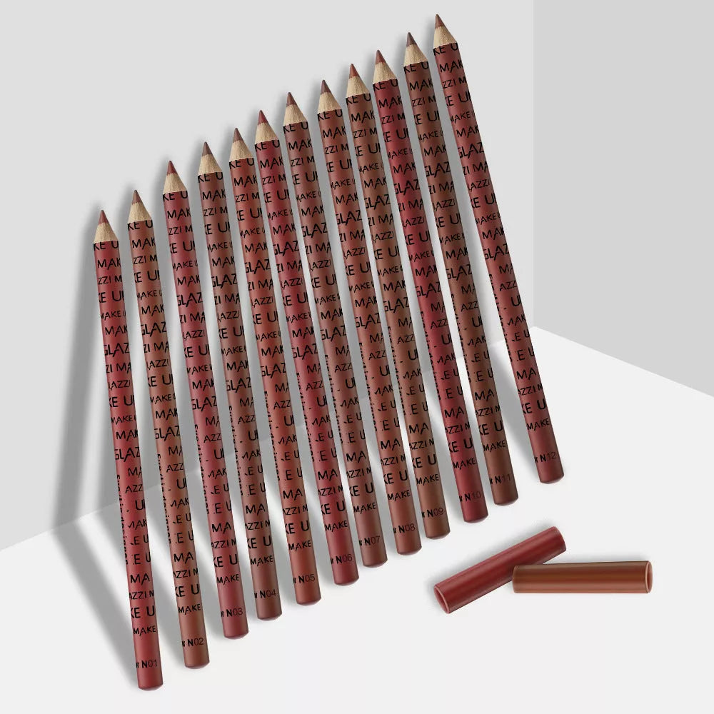 GLAZZI12 Color Lip Liner Eyeliner Set with 12 vibrant colors for precise makeup application