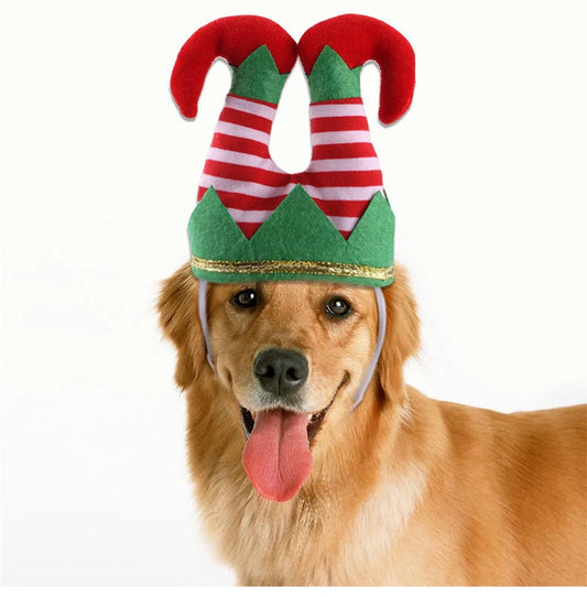 Striped clown Christmas hat for dogs with adjustable elastic band