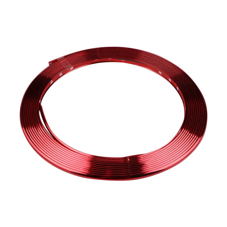 Electroplated purple wheel hub trim stickers on 8 metre roll with anti-collision strip
