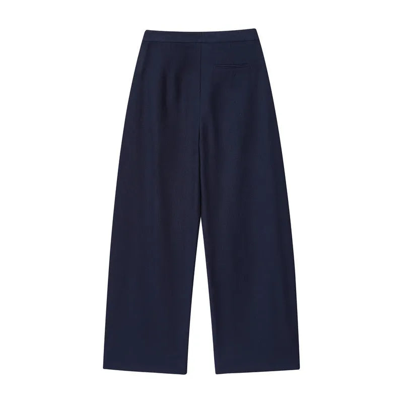 Women's off-neck flounced sleeve linen-style top and wide leg trousers set in 100% polyester fabric