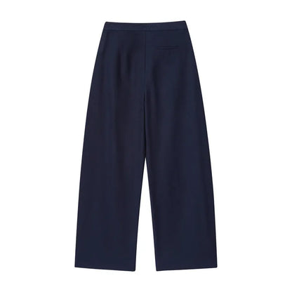Women's off-neck flounced sleeve linen-style top and wide leg trousers set in 100% polyester fabric