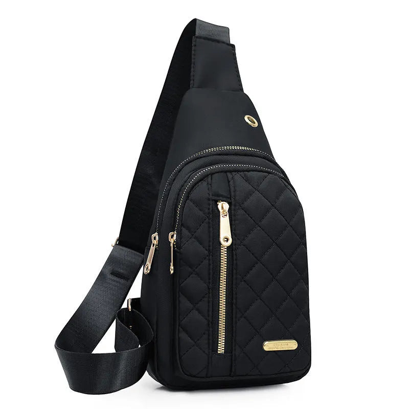 Oxford cloth crossbody sports chest bag showing plaid pattern and colour options