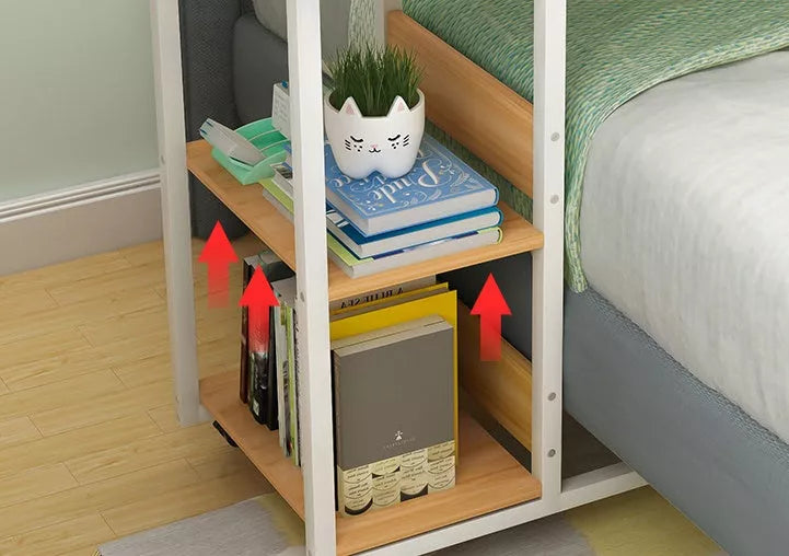 Portable bedside table in niameine walnut color, perfect for laptops and books