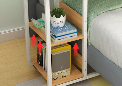 Portable bedside table in niameine walnut color, perfect for laptops and books