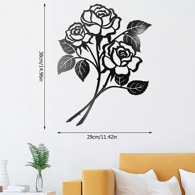 Black iron rose art wall decoration with intricate design