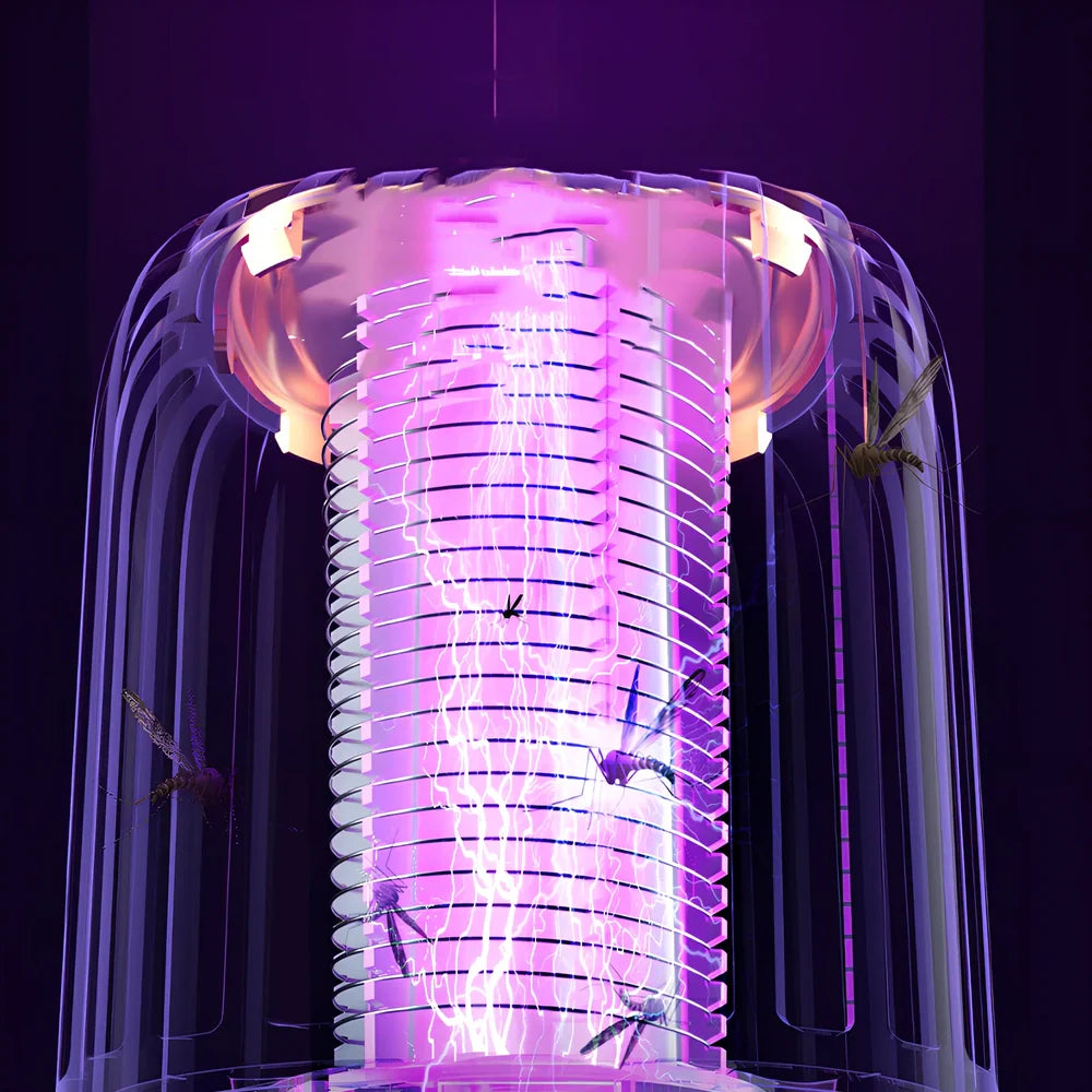 White mosquito killer lamp with protective electric grid and USB power cable