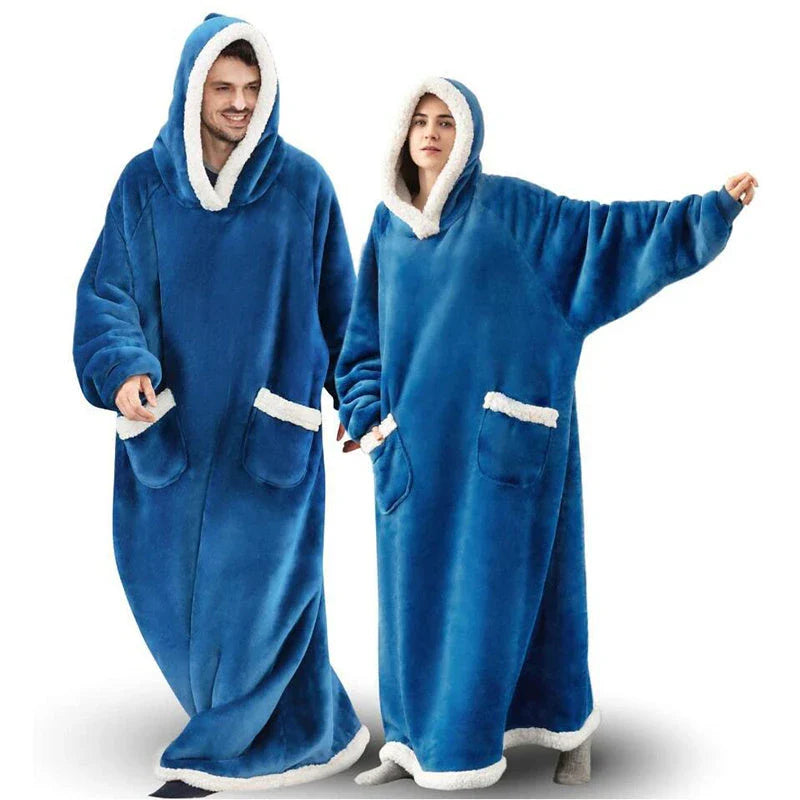Cozy TV Blanket Hoodie in a variety of colors, featuring a plush polyester design with a front pocket and adjustable drawstring hood