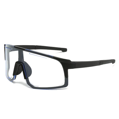 Square cycling sunglasses in black, blue, green, pink, or white frame with various lens films