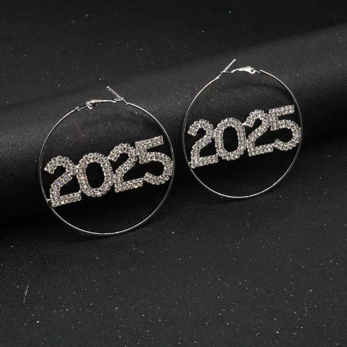 2025 Rhinestone Ring Earrings in silver and gold, perfect for New Year celebrations