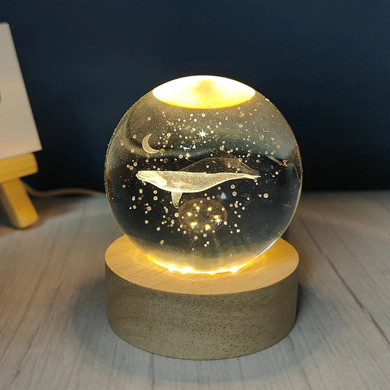 White crystal ball night light with USB plug showing uniform illumination and decorative design options