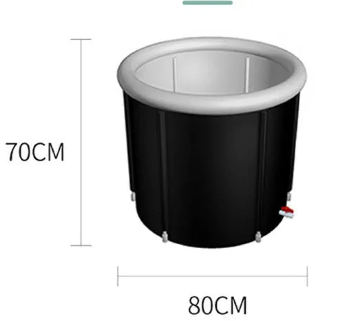 Black portable inflatable ice bath 70x80cm with weather lid and accessories