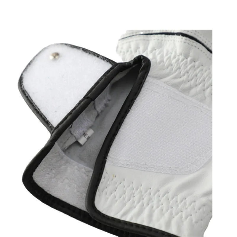 White half sheepskin golf glove for men showing non-slip grip palm detail