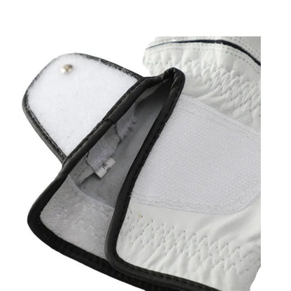 White half sheepskin golf glove for men showing non-slip grip palm detail