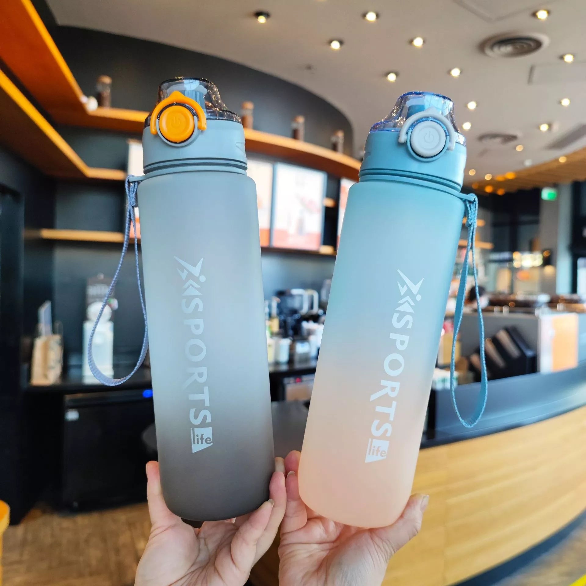 Rainbow Gradient 1L Sports Fitness Cup in green, blue, gray, or pink with leak-proof seal