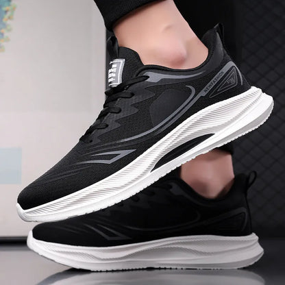 Men's casual summer shoes in black with mesh upper and rubber sole, low-top design