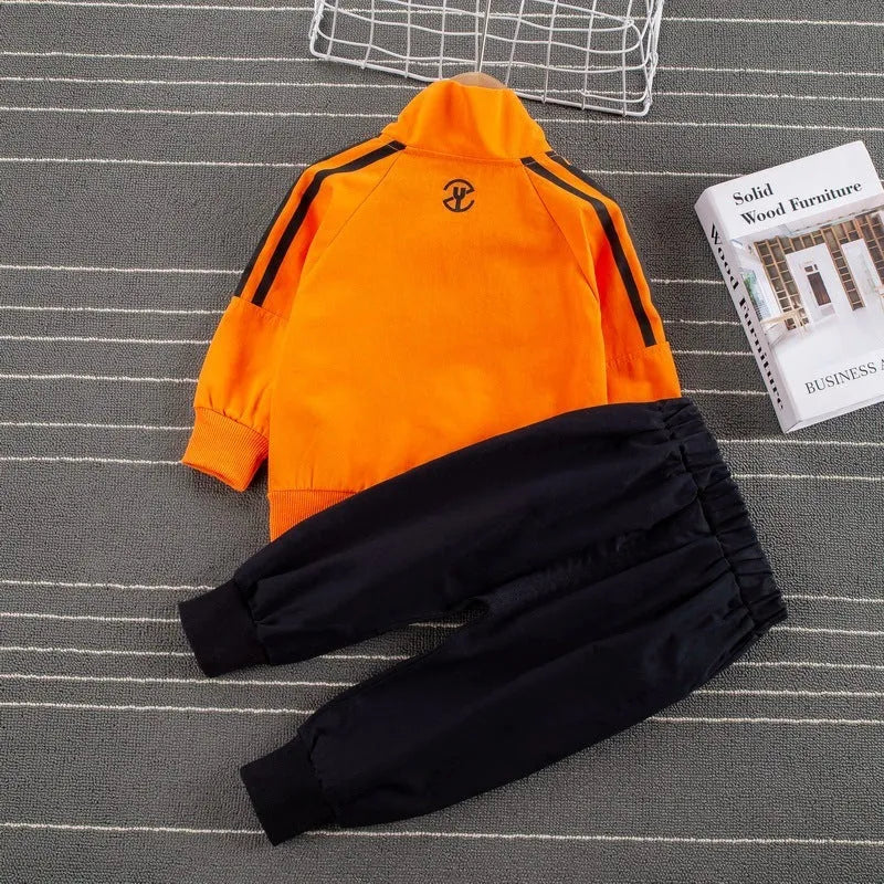 Boys' striped two-piece outfit, long-sleeve top and trousers, green or orange, 80-120cm