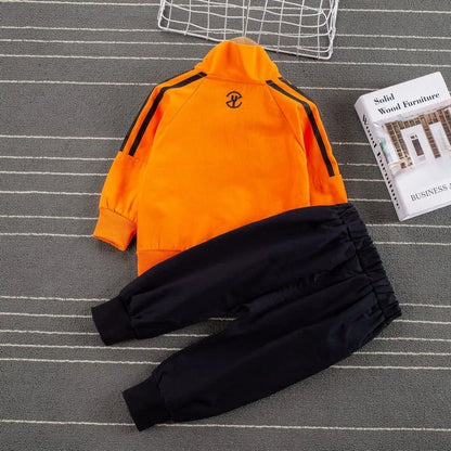 Boys' striped two-piece outfit, long-sleeve top and trousers, green or orange, 80-120cm
