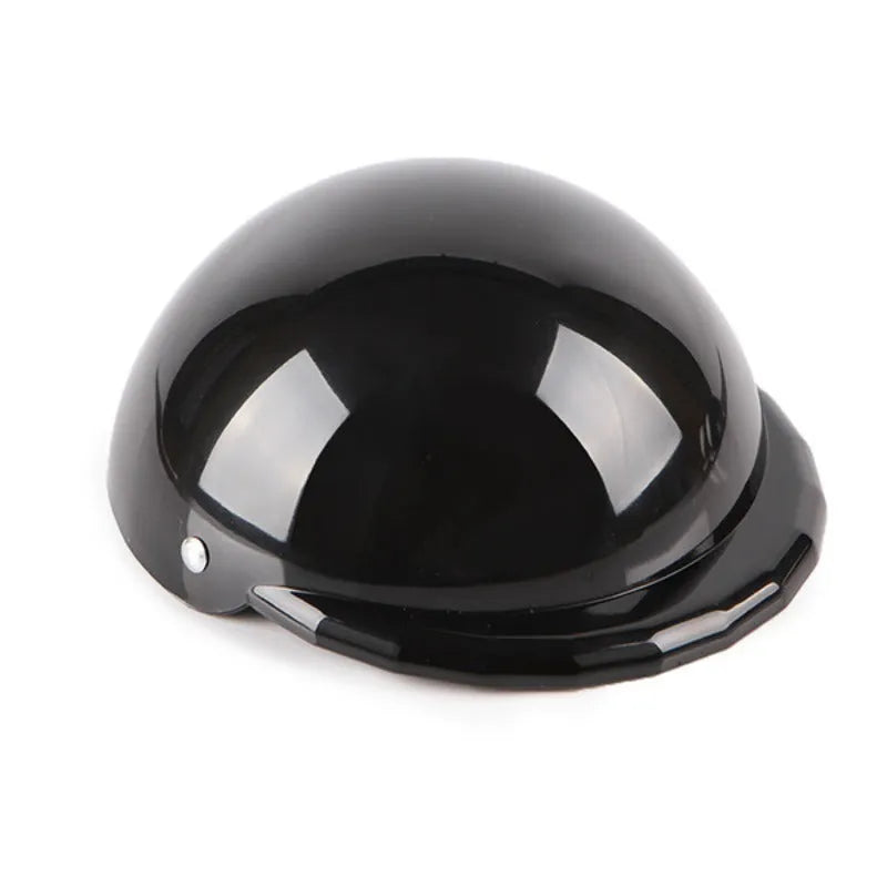 Plastic dog motorcycle cap helmet in seven colour options showing three diameter sizes