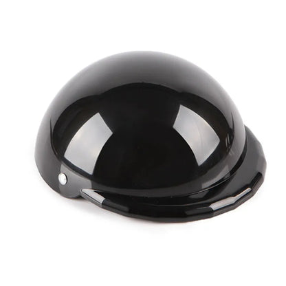 Plastic dog motorcycle cap helmet in seven colour options showing three diameter sizes