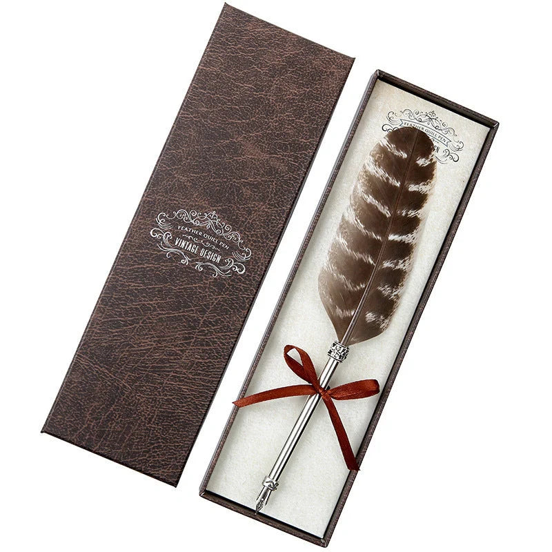 European Retro Feather Pen Gift Box with stainless steel shell and elegant feather design