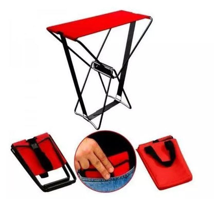 Compact Portable Pocket Chair with metal frame and fabric cushion