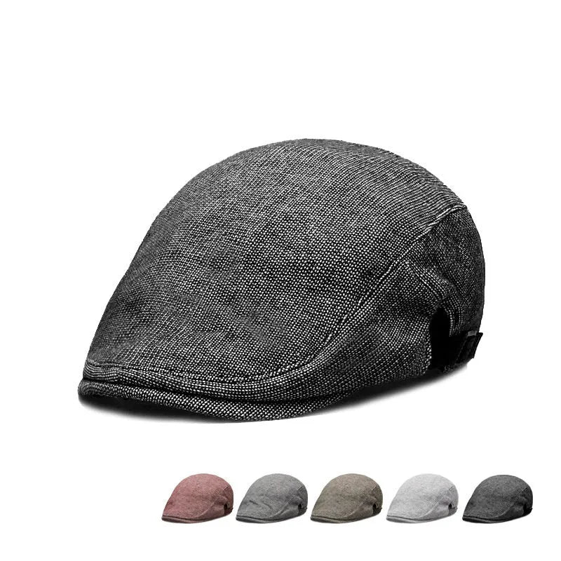 Men's cotton linen blend beret in dome crown style, adjustable for head circumference 55-58cm