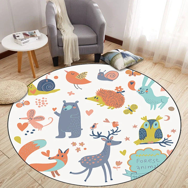 Round crystal velvet carpet with cartoon anime pattern under sofa for floor protection
