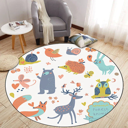 Round crystal velvet carpet with cartoon anime pattern under sofa for floor protection