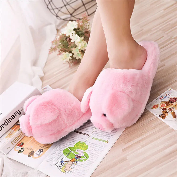 Pink pig-shaped floor slippers with short plush fabric and PP cotton filling, sizes 36-39