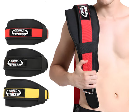 Fitness weightlifting waistband made from nylon material available in black, red, and yellow colours