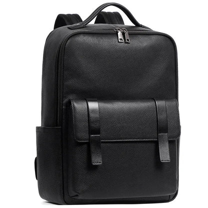 Men's genuine cowhide leather computer backpack in black with 36-55 litre capacity