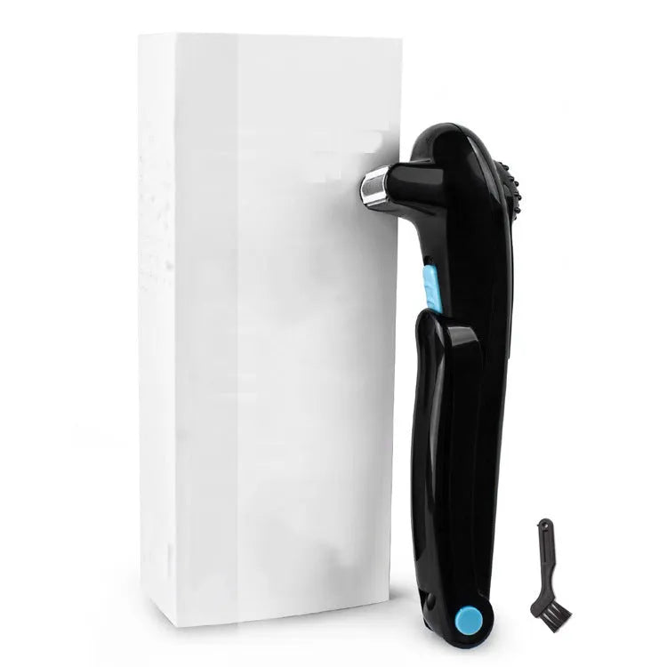 Black folding electric body hair removal shaver on a white background