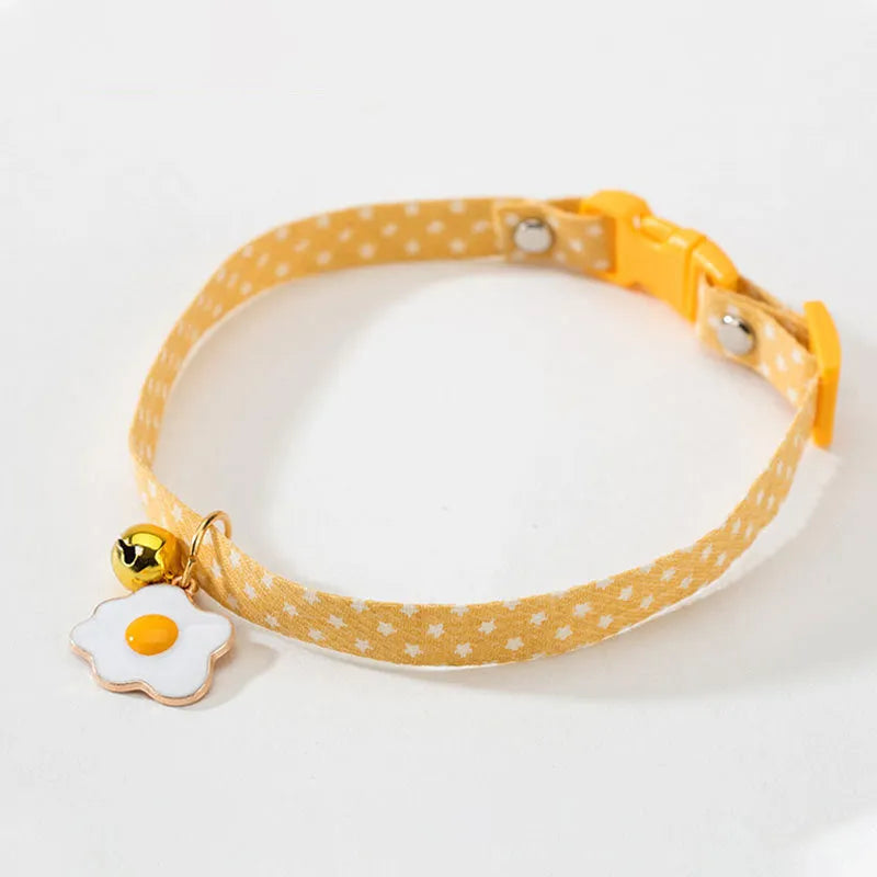 Adjustable small pet collar with bell pendant and bow tie decoration in green, pink or yellow