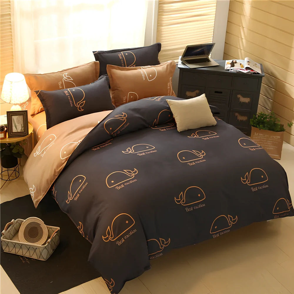 Cashmere cotton bedding set with reactive printed floral pattern in twill weave construction