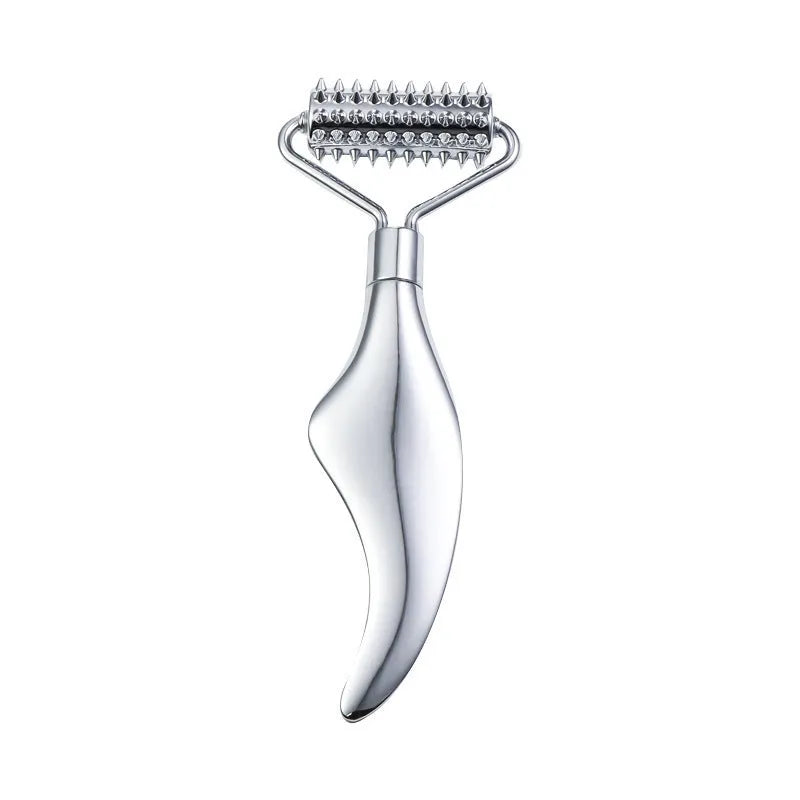 3cm heart-shaped stainless steel facial massage roller and scraping plate set with acupoint map
