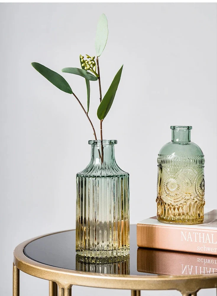 Electroplated colourful glass vase with thicker bottom in multiple sizes from 13cm to 22cm height
