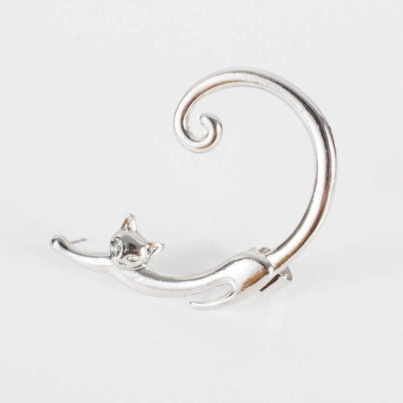 Stylish cat ear cuff earring with punk rock inspired design in black, gold, and silver colors