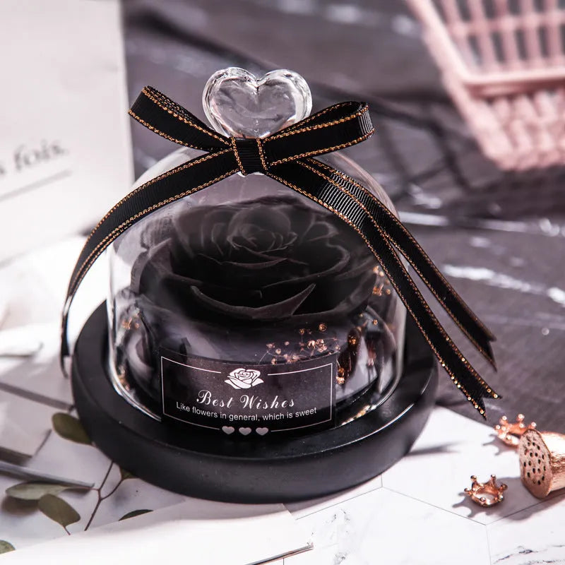 LED eternal real rose preserved in a glass dome home decor with colour options.